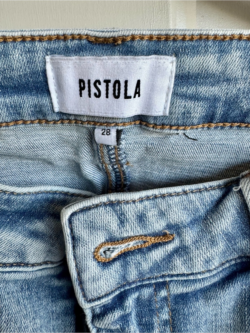 Pistola Light Wash Slim Straight Raw Hem Jeans Size 28